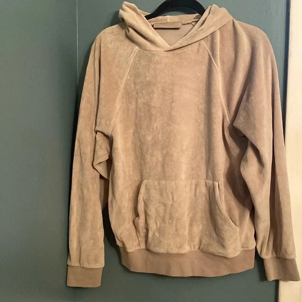 Essentials Fear of God velour beige women’s hoodie- size small - great condition